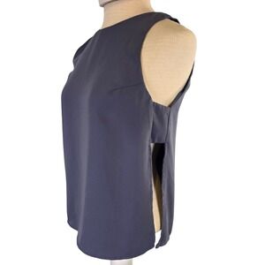 ASTR The Label Women's Sleeveless Blouse XS Gray Blue Keyhole Back Split Side